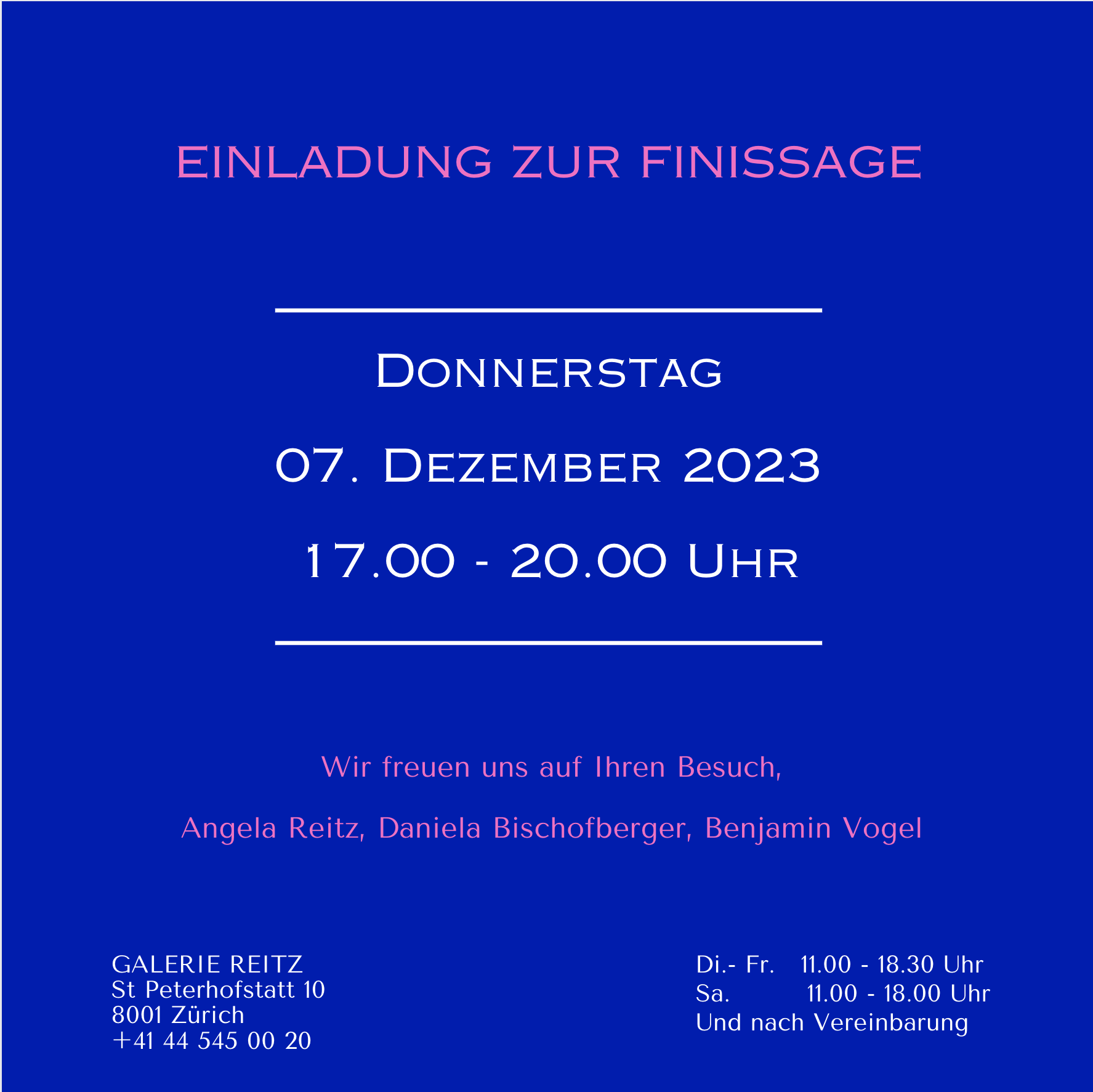 Finissage SZCZESNY in Zürich: November 30, 2023 - December 13, 2023